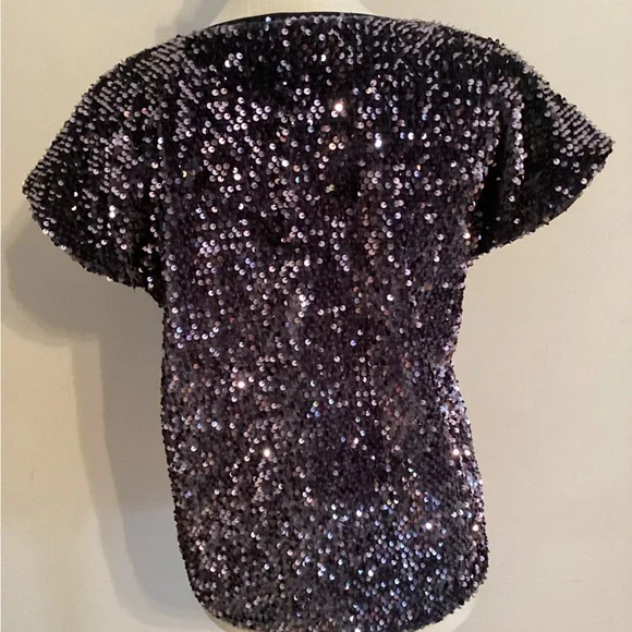 Jennifer Lopez Sequin Short Sleeve Top - Dark Purple - Picture 2 of 3